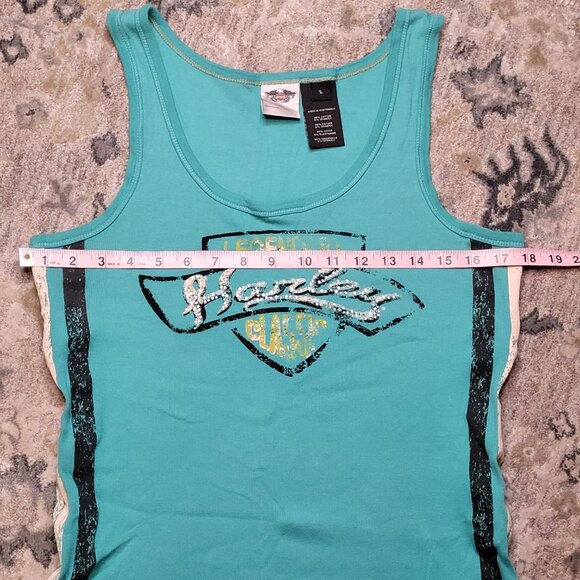 Harley-Davidson Aqua Blue Embellished Racer Tank – Size Large - Picture 6 of 7